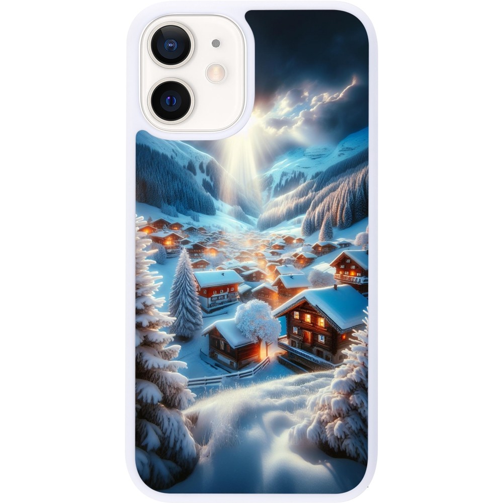 Coque iPhone 12 mini - Silicone rigide blanc Mont Neige Lumière