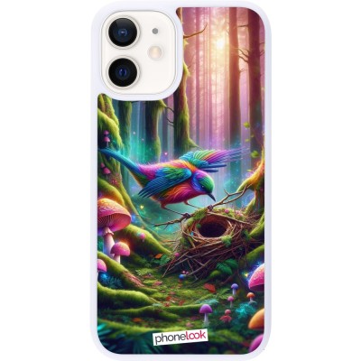 Coque iPhone 12 mini - Silicone rigide blanc Oiseau Nid Forêt