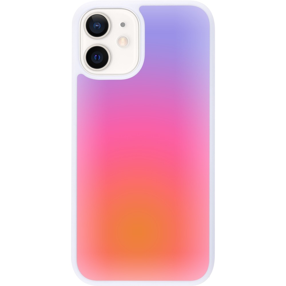 Coque iPhone 12 mini - Silicone rigide blanc Orange Pink Blue Gradient