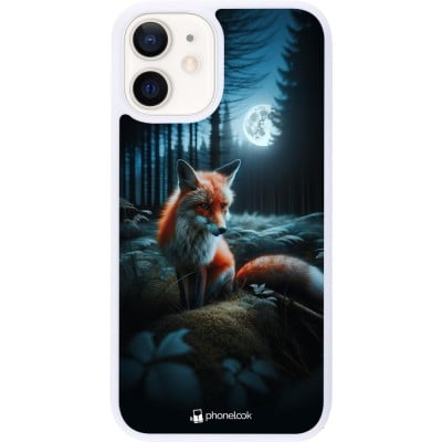 Coque iPhone 12 mini - Silicone rigide blanc Renard lune forêt