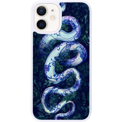 Coque iPhone 12 mini - Silicone rigide blanc Serpent Blue Anaconda