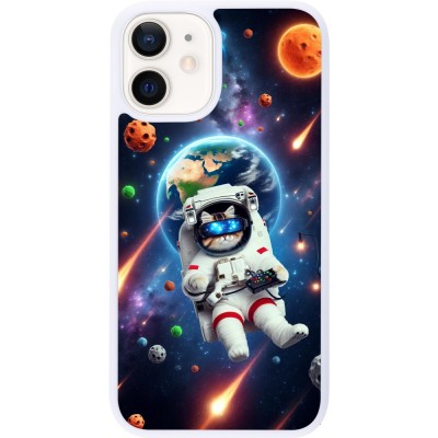 Coque iPhone 12 mini - Silicone rigide blanc VR SpaceCat Odyssey