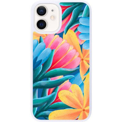 Coque iPhone 12 mini - Silicone rigide blanc Spring 23 colorful flowers