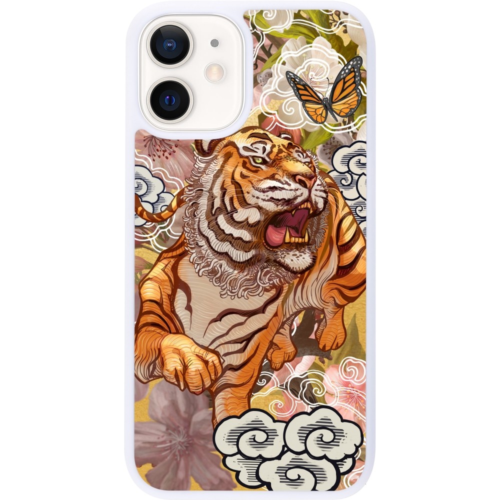 Coque iPhone 12 mini - Silicone rigide blanc Spring 23 japanese tiger