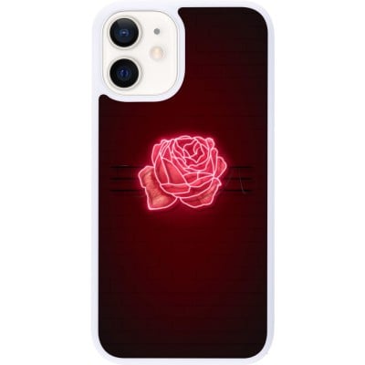 Coque iPhone 12 mini - Silicone rigide blanc Spring 23 neon rose