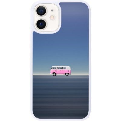 Coque iPhone 12 mini - Silicone rigide blanc Spring 23 pink bus