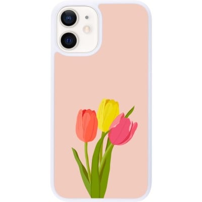 Coque iPhone 12 mini - Silicone rigide blanc Spring 23 tulip trio