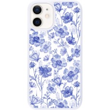 Coque iPhone 12 mini - Silicone rigide blanc Spring 23 watercolor blue flowers