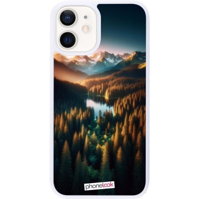 Coque iPhone 12 mini - Silicone rigide blanc Sunset Forest Lake