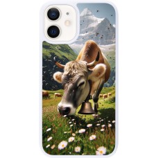 Coque iPhone 12 mini - Silicone rigide blanc Vache montagne Valais