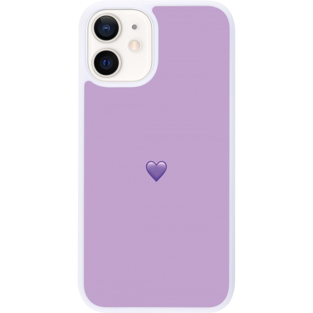 Coque iPhone 12 mini - Silicone rigide blanc Valentine 2023 purpule single heart