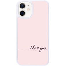 Coque iPhone 12 mini - Silicone rigide blanc Valentine 2023 i love you writing