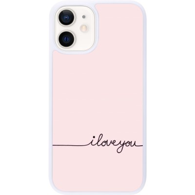 Coque iPhone 12 mini - Silicone rigide blanc Valentine 2023 i love you writing