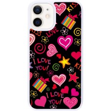 Coque iPhone 12 mini - Silicone rigide blanc Valentine 2023 love symbols