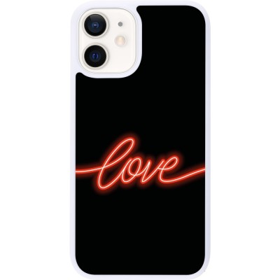 Coque iPhone 12 mini - Silicone rigide blanc Valentine 2023 neon love