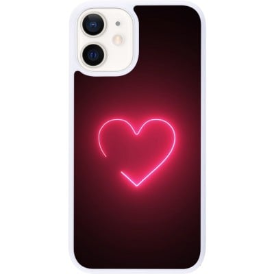 Coque iPhone 12 mini - Silicone rigide blanc Valentine 2023 single neon heart