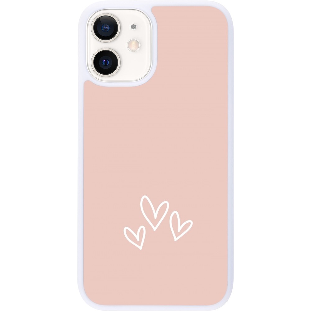 Coque iPhone 12 mini - Silicone rigide blanc Valentine 2023 three minimalist hearts