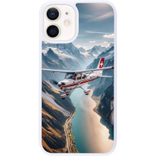 Coque iPhone 12 mini - Silicone rigide blanc Vol Alpin Suisse