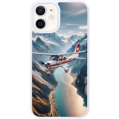 Coque iPhone 12 mini - Silicone rigide blanc Vol Alpin Suisse