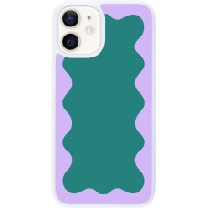 Coque iPhone 12 mini - Silicone rigide blanc Wavy Rectangle Green Purple