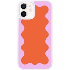 Coque iPhone 12 mini - Silicone rigide blanc Wavy Rectangle Orange Pink