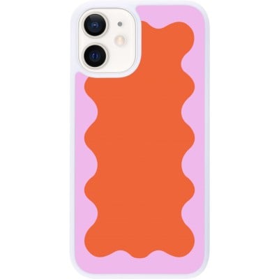 Coque iPhone 12 mini - Silicone rigide blanc Wavy Rectangle Orange Pink