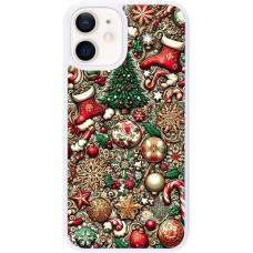 Coque iPhone 12 mini - Silicone rigide blanc Noël 2023 micro pattern