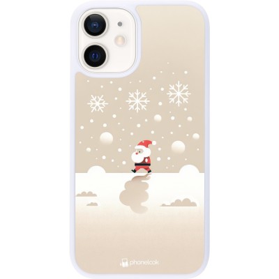 Coque iPhone 12 mini - Silicone rigide blanc Noël 2023 Minimalist Santa