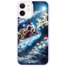 Coque iPhone 12 mini - Silicone rigide blanc Noël 2023 Père Noël enchanté