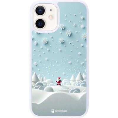 Coque iPhone 12 mini - Silicone rigide blanc Noël 2023 Petit Père Flocon