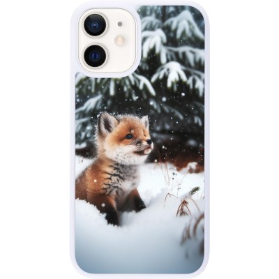 Coque iPhone 12 mini - Silicone rigide blanc Noël 2023 Renardeau sapin