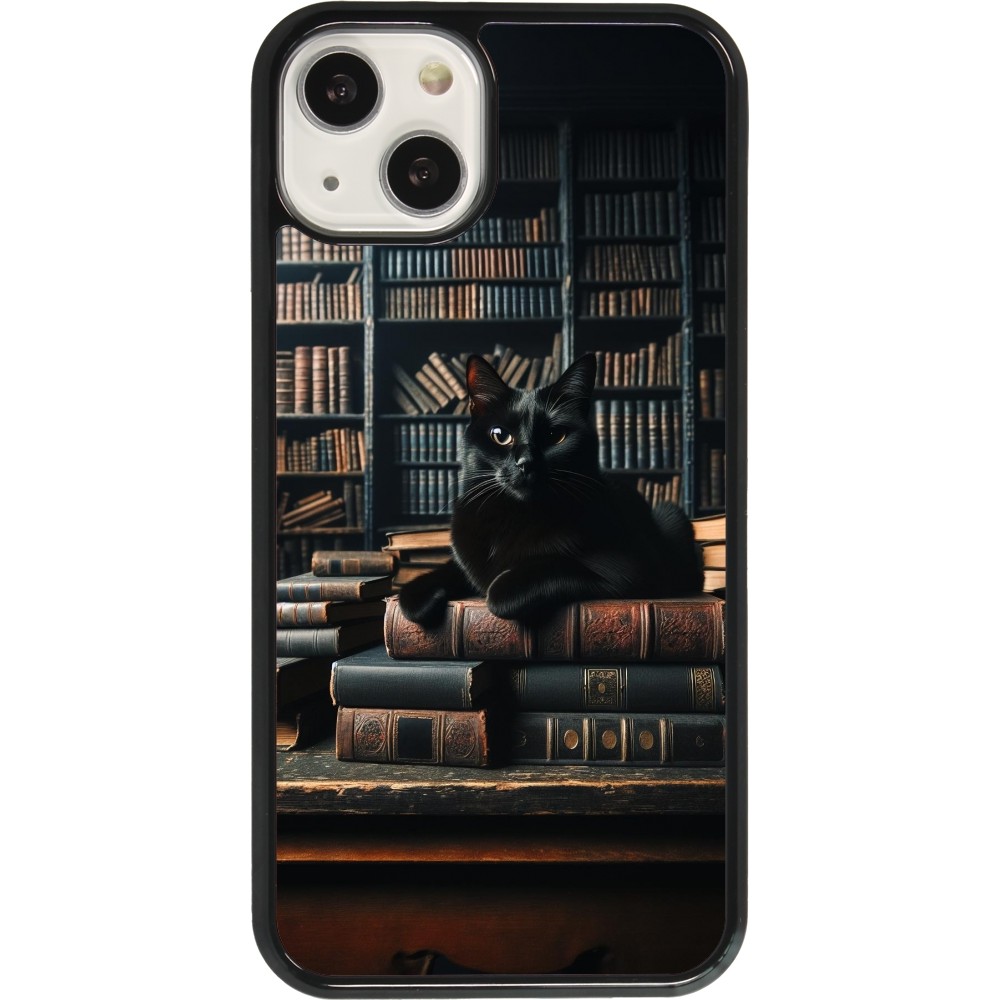 Coque iPhone 13 - Chat livres sombres