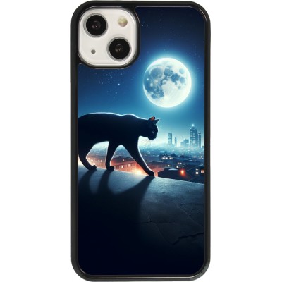 Coque iPhone 13 - Chat noir sous la pleine lune