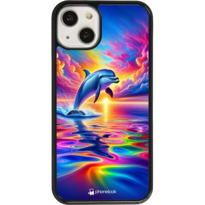 Coque iPhone 13 - Dauphin arc-en-ciel heureux