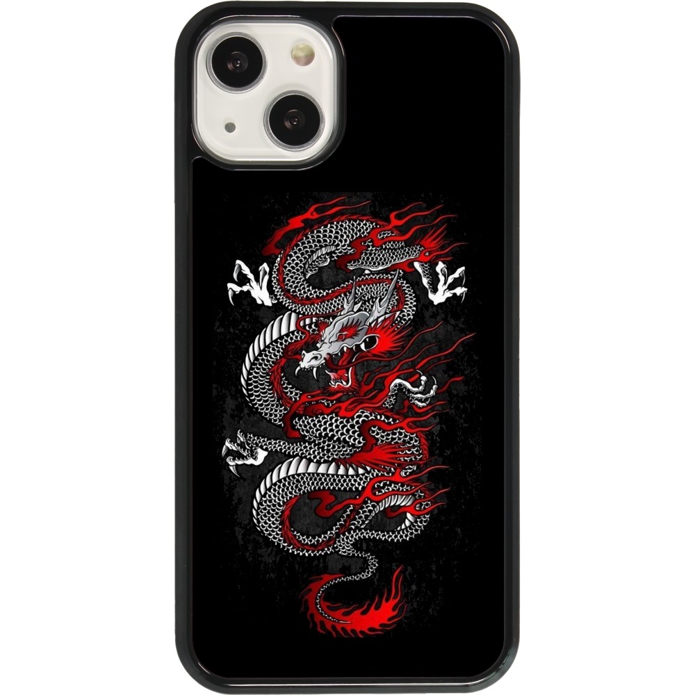 Coque iPhone 13 - Japanese style Dragon Tattoo Red Black