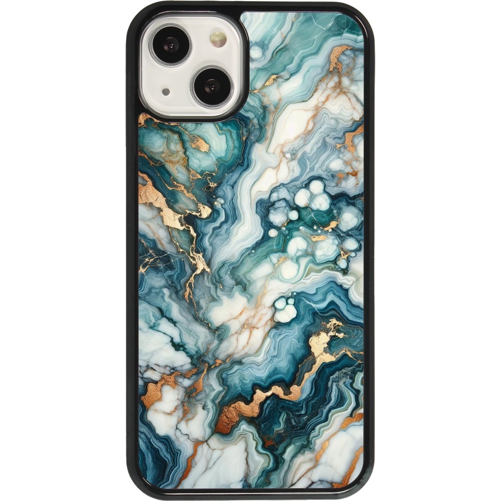 Coque iPhone 13 - Marbre Vert Bleu Doré