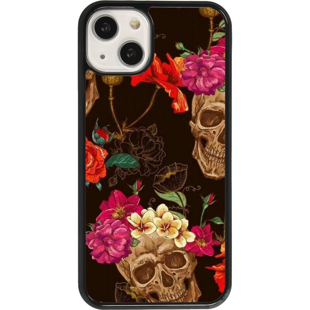 Coque iPhone 13 - Skulls and flowers