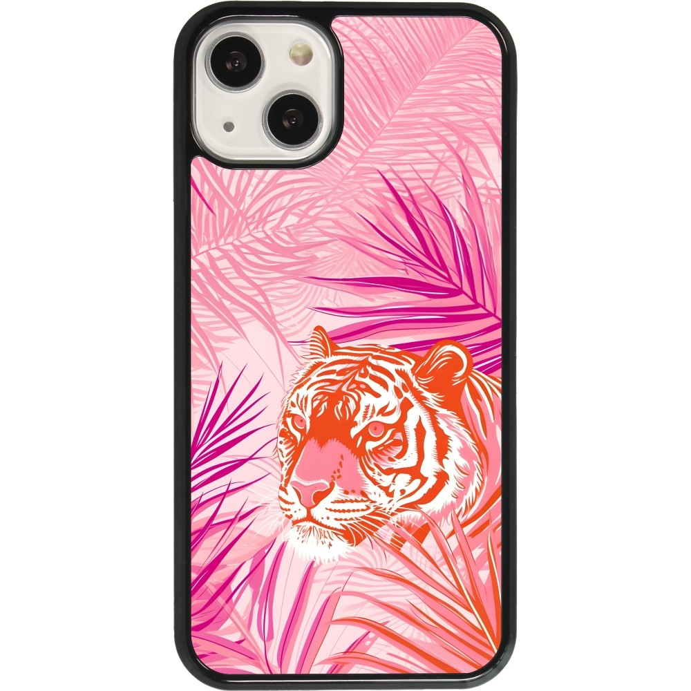 Coque iPhone 13 - Tigre palmiers roses