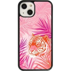 Coque iPhone 13 - Tigre palmiers roses