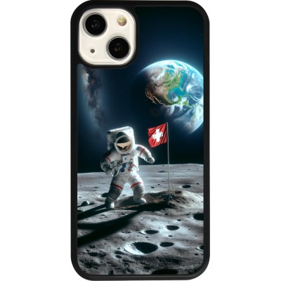 Coque iPhone 13 - Silicone rigide noir Astro Suisse sur lune