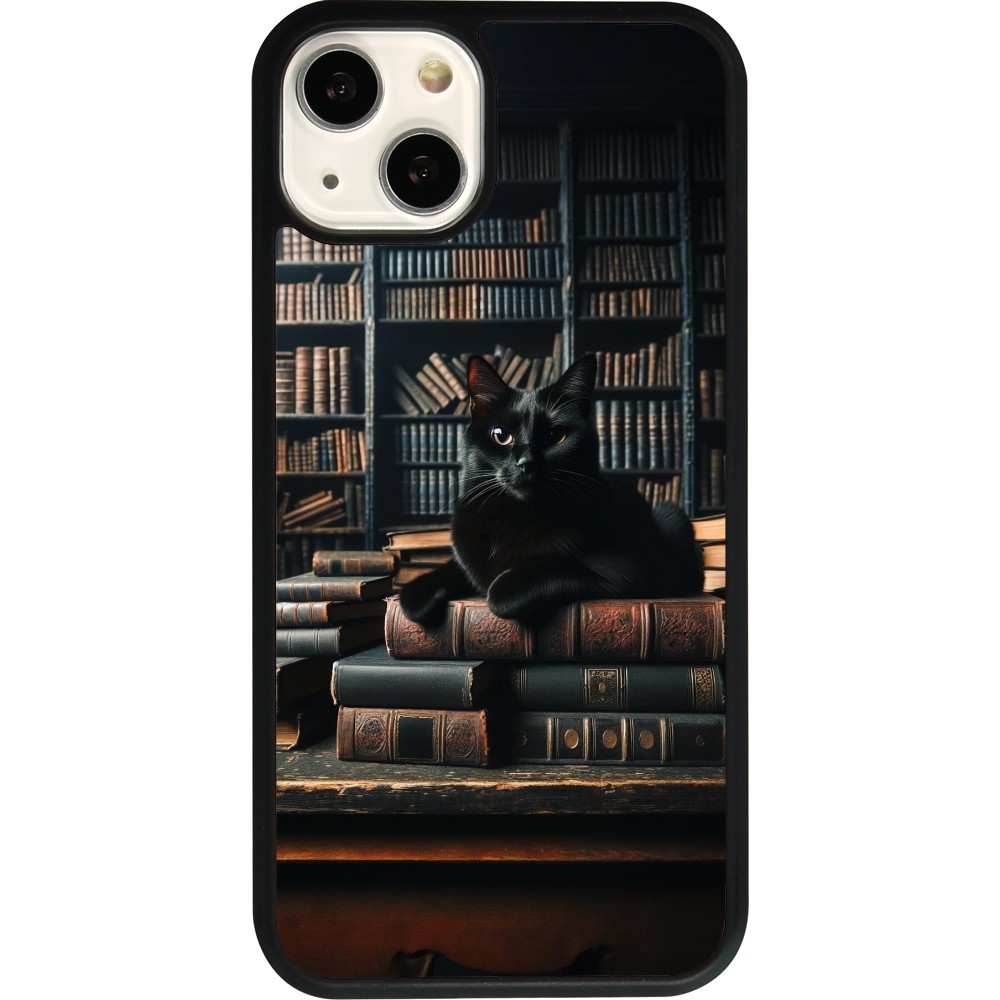 Coque iPhone 13 - Silicone rigide noir Chat livres sombres