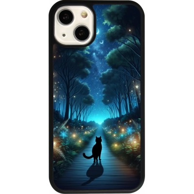 Coque iPhone 13 - Silicone rigide noir Chat noir promenade