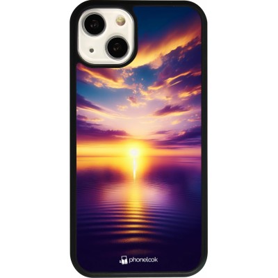 Coque iPhone 13 - Silicone rigide noir Coucher soleil jaune violet