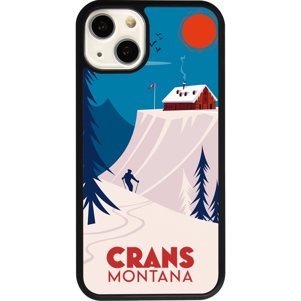 Coque iPhone 13 - Silicone rigide noir Crans-Montana Cabane