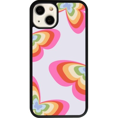 Coque iPhone 13 - Silicone rigide noir Easter 2024 rainbow butterflies