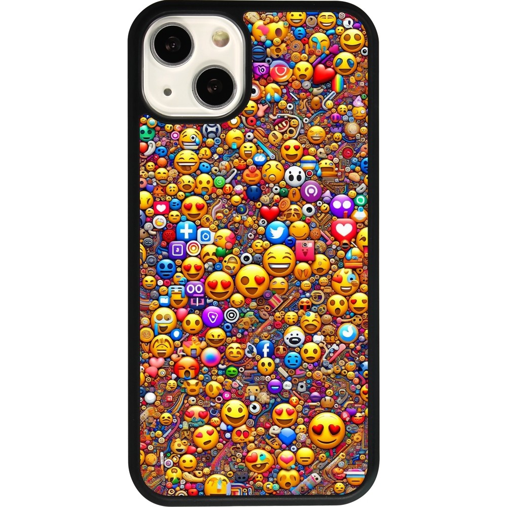 Coque iPhone 13 - Silicone rigide noir Emoji mixed