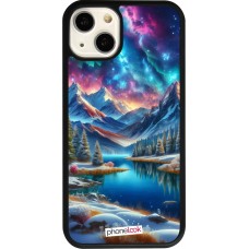 Coque iPhone 13 - Silicone rigide noir Fantasy Mountain Lake Sky Stars