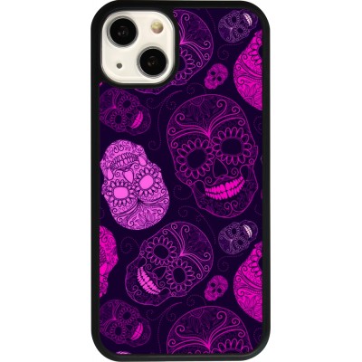 Coque iPhone 13 - Silicone rigide noir Halloween 2023 pink skulls