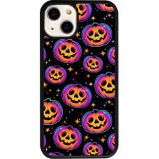 Coque iPhone 13 - Silicone rigide noir Halloween 2024 rainbow pumpkins