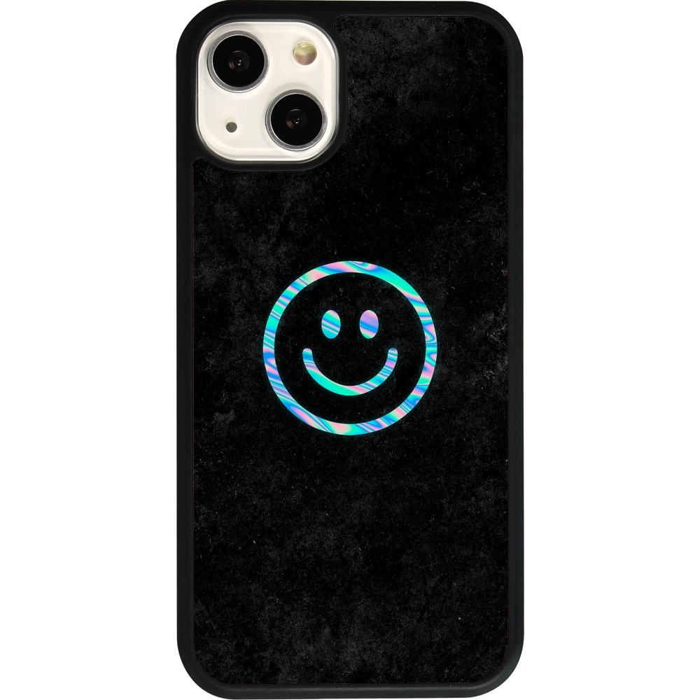 Coque iPhone 13 - Silicone rigide noir Happy smiley irisé